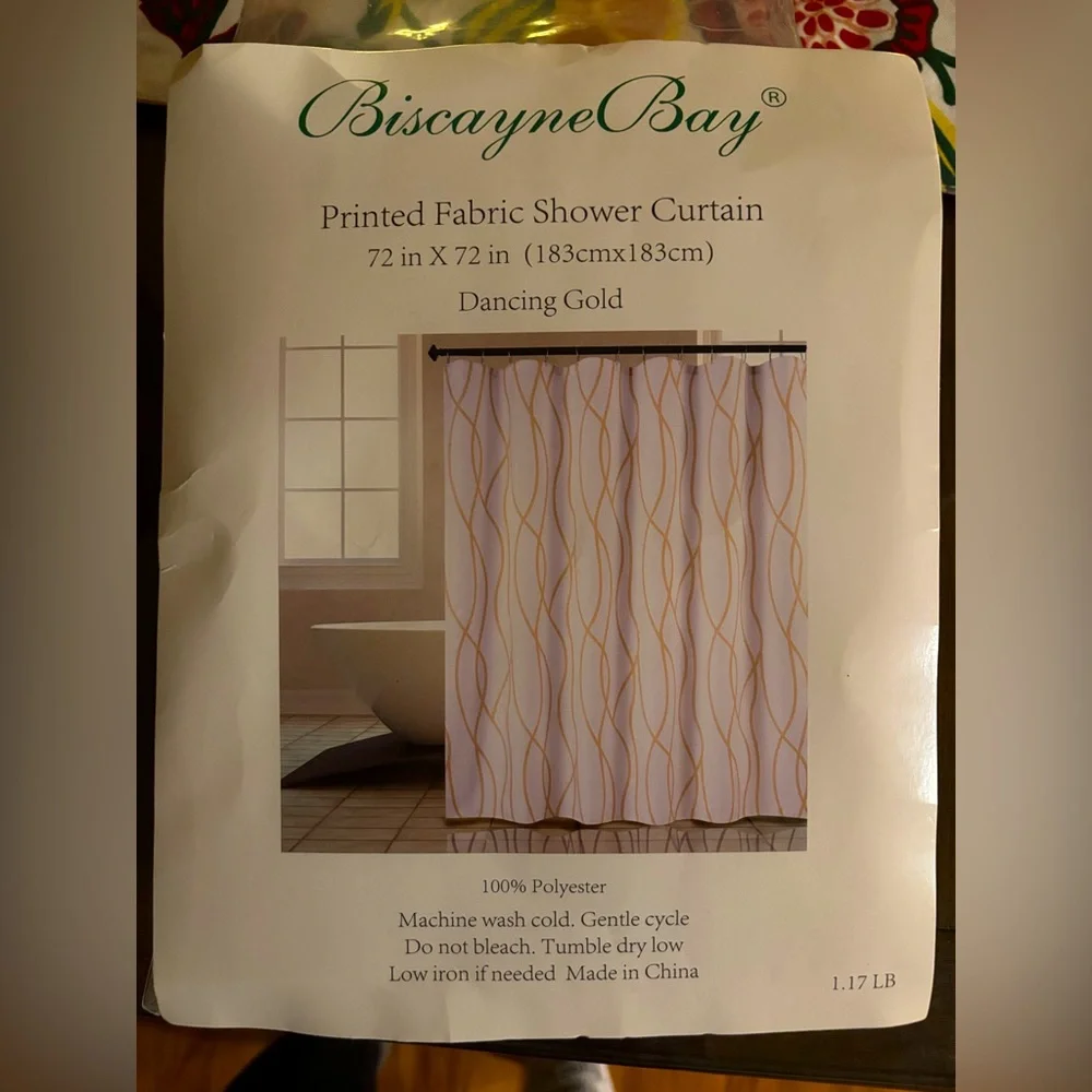White and Gold Shower Curtain